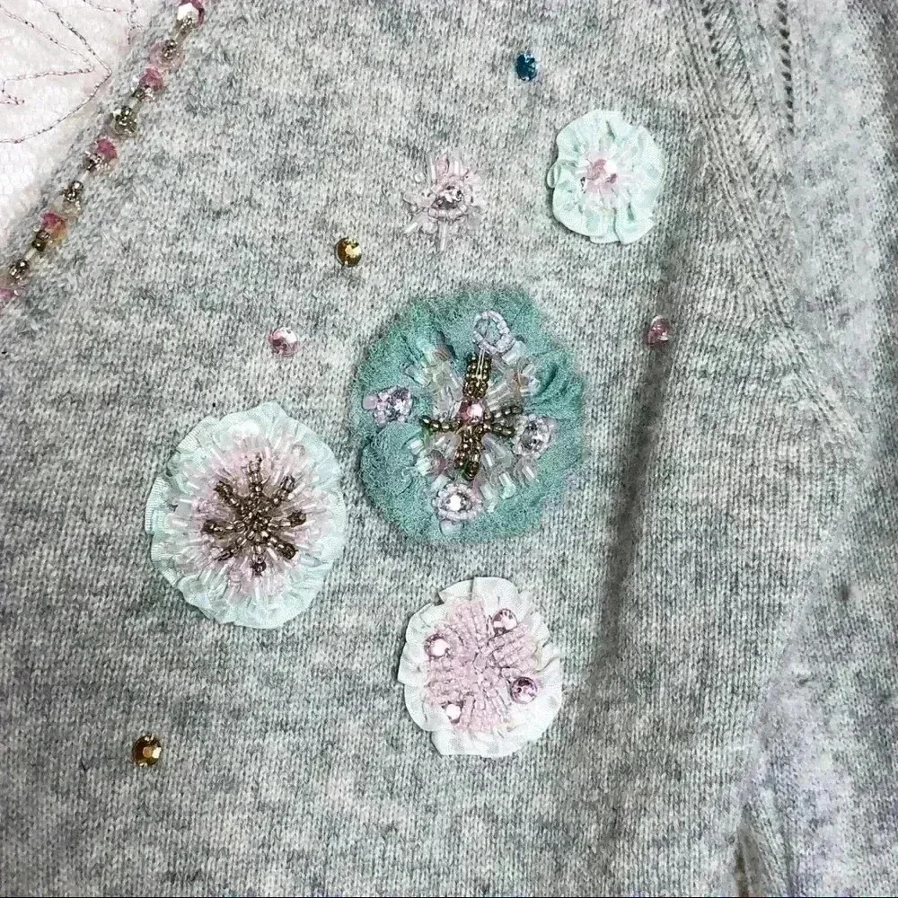 Cashmere and Lace Grey Blushed Pink Cardigan - Picture 3 of 12